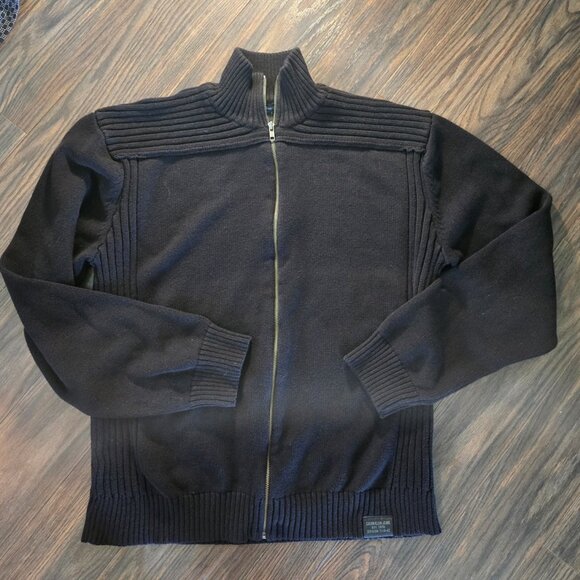 CALVIN KLEIN Men's Black 100% Cotton Knit Zipper Cardigan w/ Mock Neck/SIZE XXL - Picture 1 of 7